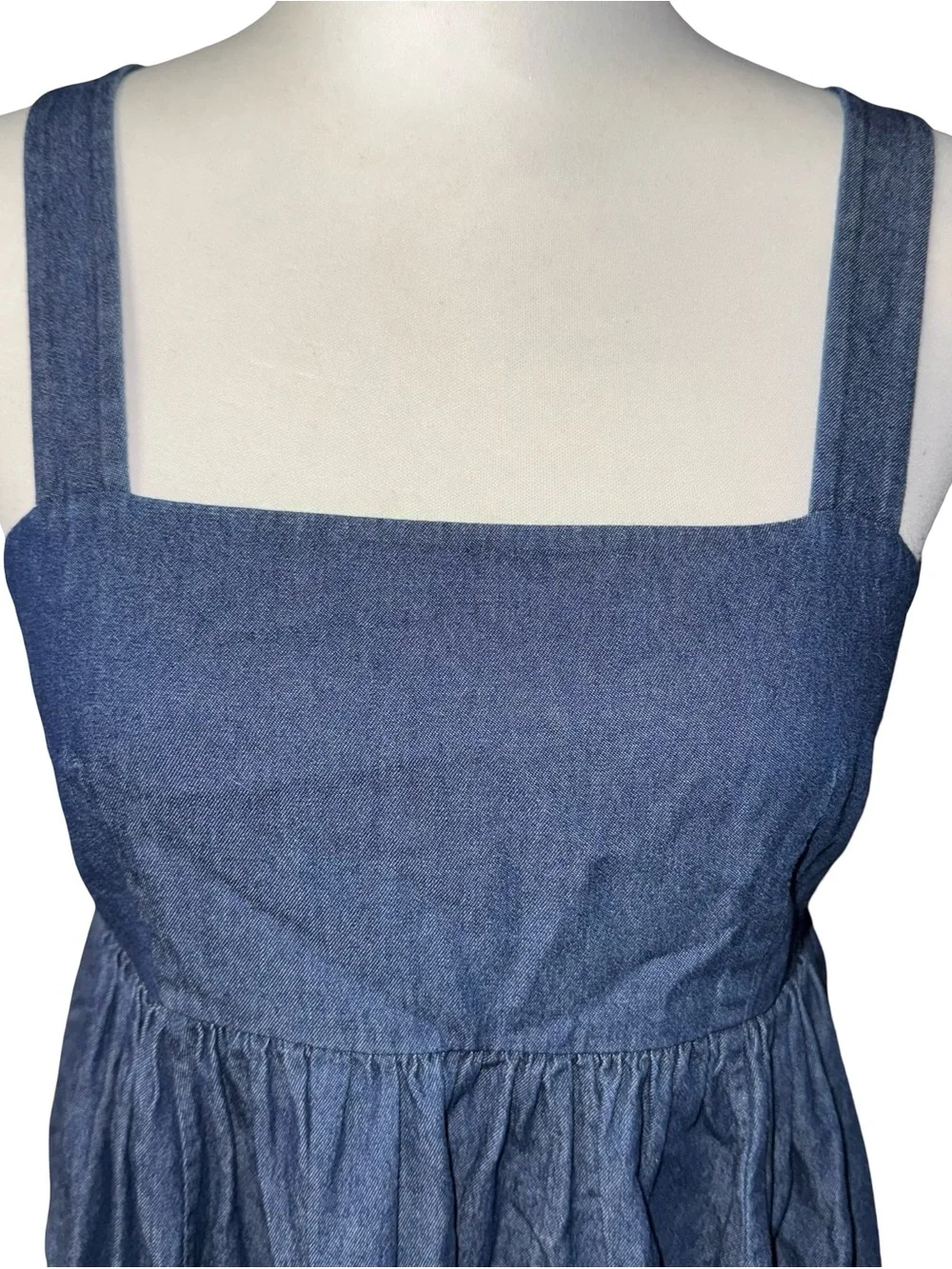Kate Spade Chambray Al Fresco Blue Cotton Square Neck Midi Dress Size Small